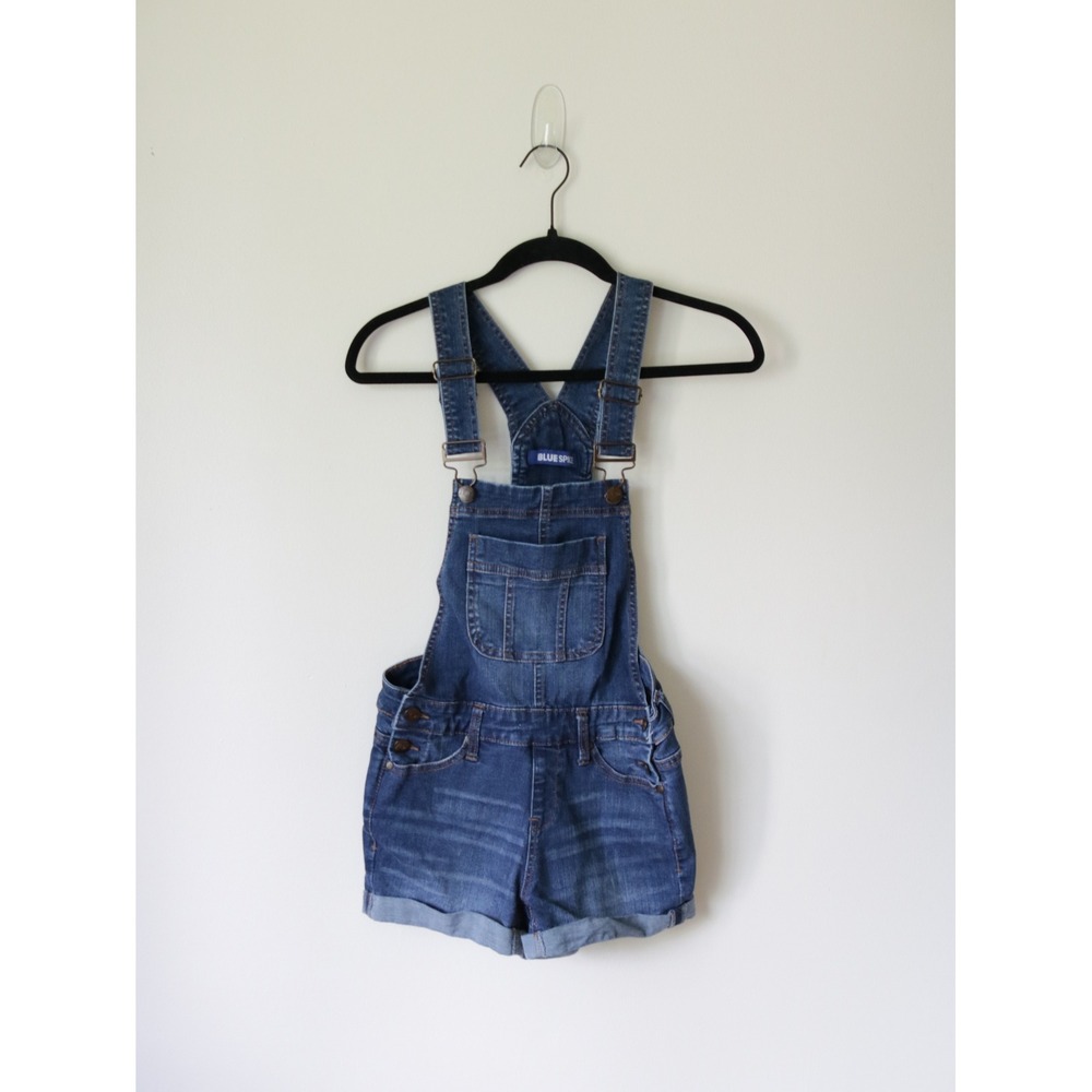 Blue Spice Womens Denim Shortalls Medium Wash Stretch Overalls Size 0